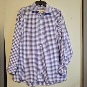 Michael Kors Men's Non-Iron Checkered Dress Shirt Purple/White (16.5 32/33)